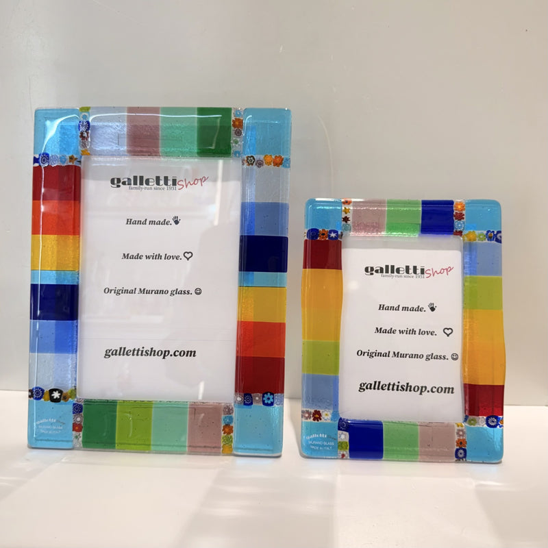 SkyBlue edges Murano Glass Picture Frame “Colorful Murrine”