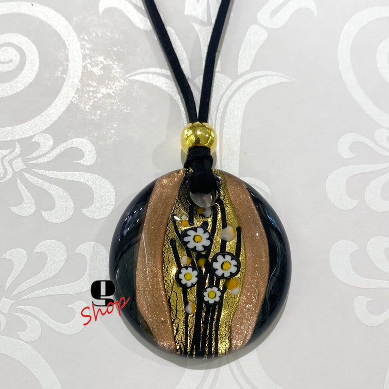 Murano Glass Pendant with Gold Leaf and Daisy Murrine – Botticelli Inspired