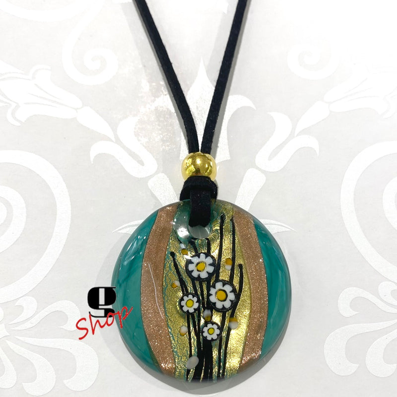 Murano Glass Pendant with Gold Leaf and Daisy Murrine – Botticelli Inspired