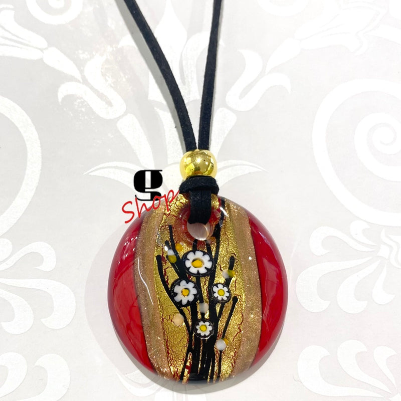 Murano Glass Pendant with Gold Leaf and Daisy Murrine – Botticelli Inspired